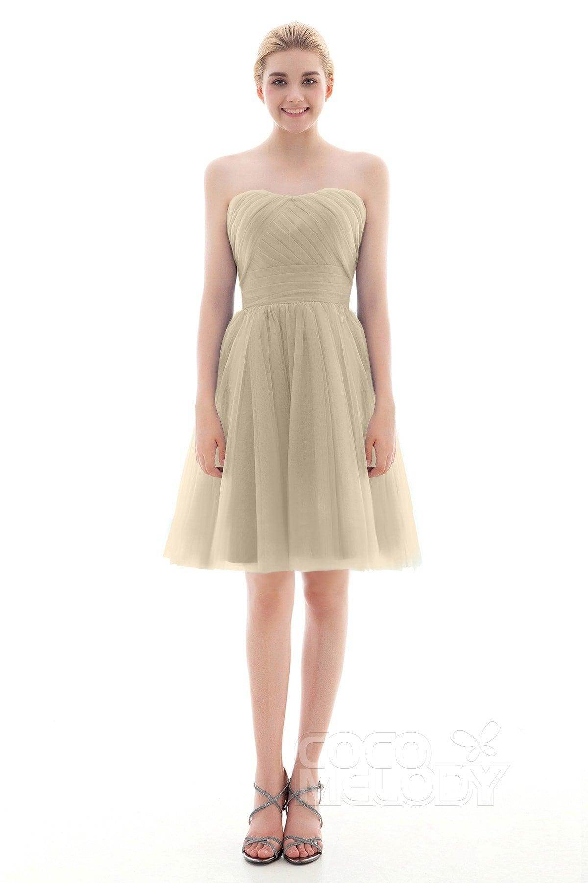 A-Line Short-Mini Tulle Bridesmaid Dress COLM16001 - COCOMELODY